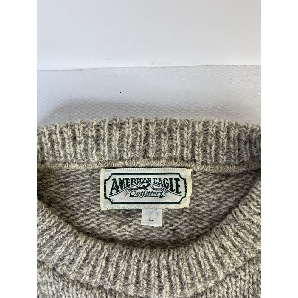 Vintage American Eagle Chunky Wool Crewneck Sweater Beige - Picture 3 of 6